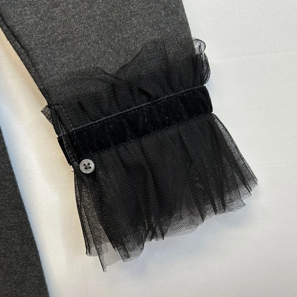 J. Crew Ponte Sheath Dress Tulle & Velvet Trim Cuffs Long Sleeve Gray Size S
